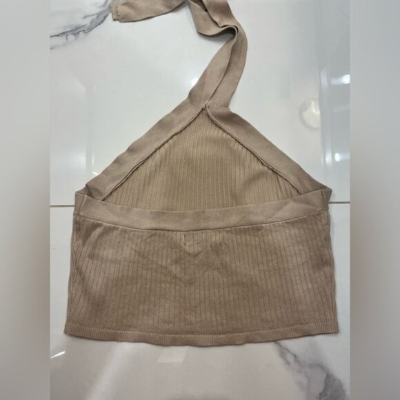 Streetwear Society Cream Knit Halter Neck Crop Top Size XL - Picture 3 of 4